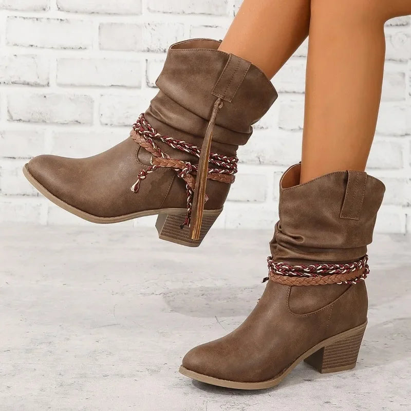 Casual Elegant Slip-on Square Heel Ankle Boots