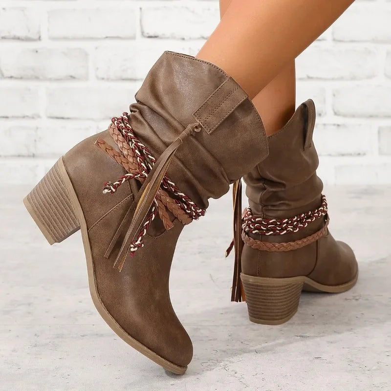 Casual Elegant Slip-on Square Heel Ankle Boots