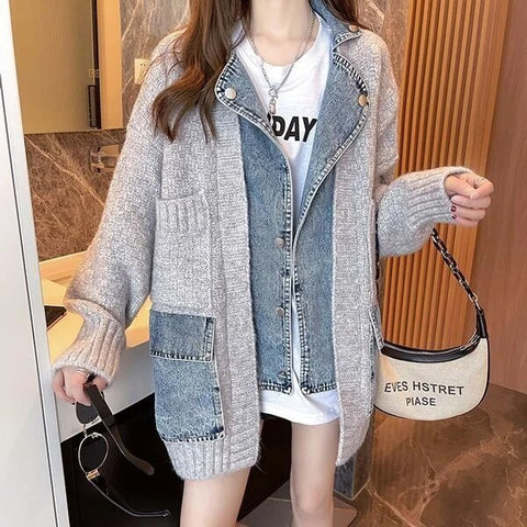 Cool Long Style Denim Pack Knitted Cardigan Sweaters