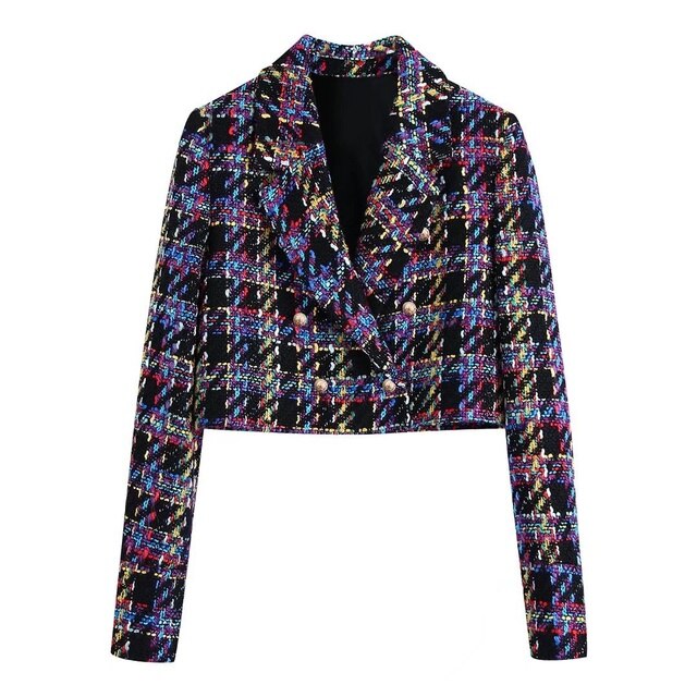 Multi Color Plaid Tweed Blazer Jackets