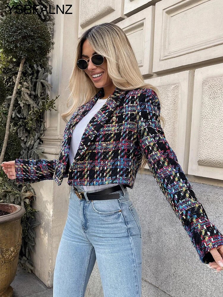 Multi Color Plaid Tweed Blazer Jackets