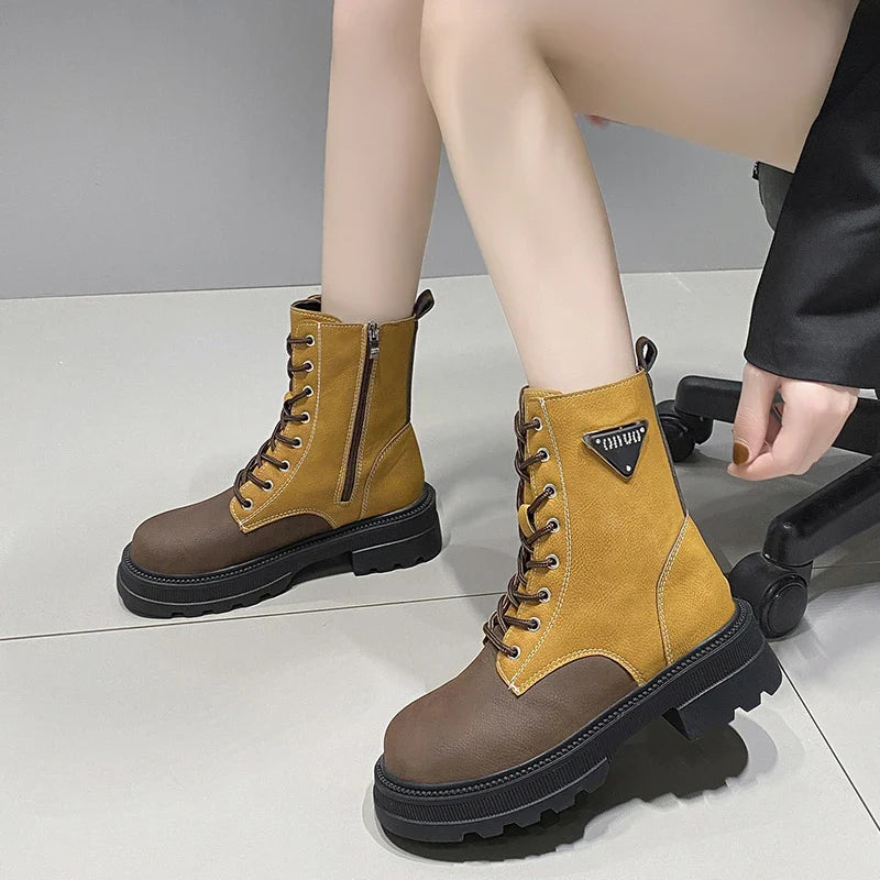 British Style Casual Square Heel Zipper Boots