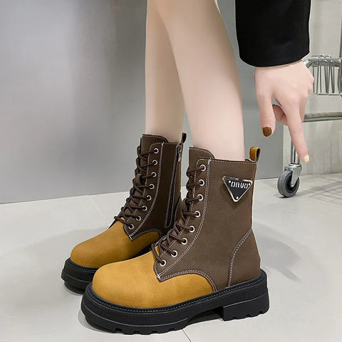 British Style Casual Square Heel Zipper Boots