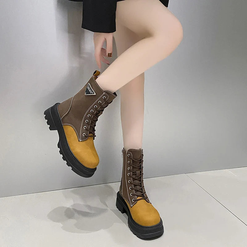 British Style Casual Square Heel Zipper Boots