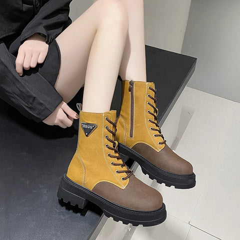 British Style Casual Square Heel Zipper Boots