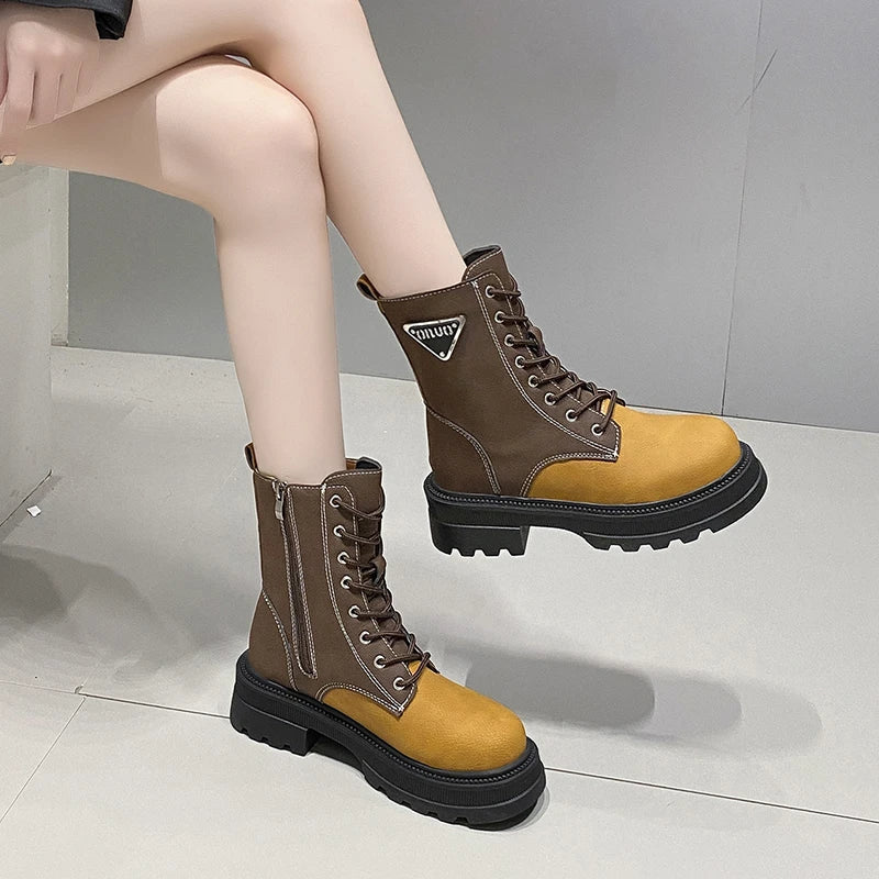 British Style Casual Square Heel Zipper Boots