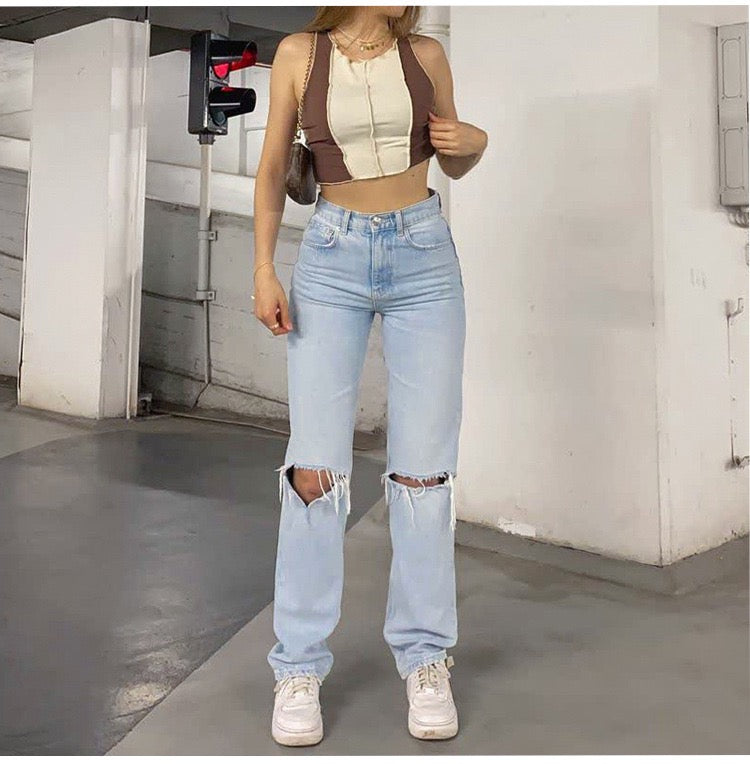 Isla Ripped Wide Leg Jeans