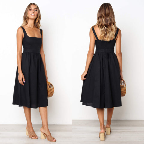 Solid Split Joint Square Collar Cake Skirt Dresses