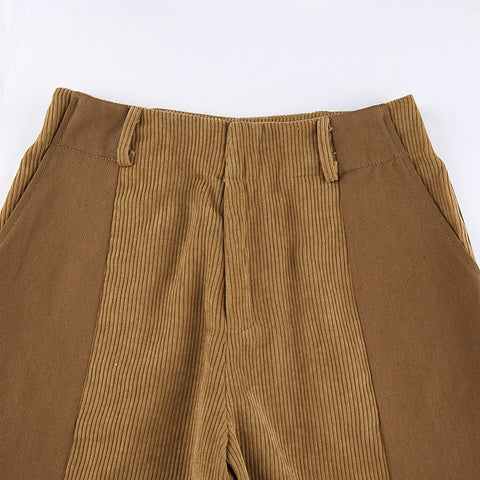 Temperament High Waist Corduroy Panel Pants