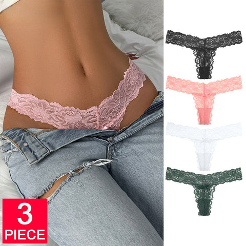 3 Pcs/Lot G String Lace Panties Lingerie Temptation Low-waist Thong Underwear Female Transparent T-Back Intima