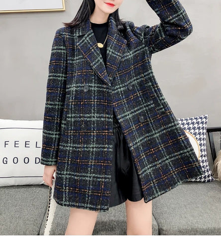 Stan Pocketed Plaid Coat - Midnight Navy