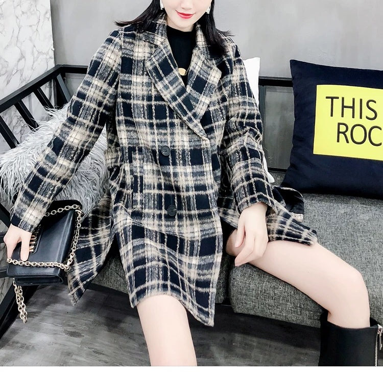 Stan Pocketed Plaid Coat - Midnight Navy