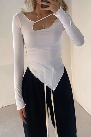 Cut Out Front Asymmetrical Hem Tops