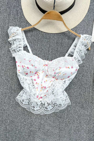 Femme Bra Strap Tank Top Lace Tops for Camisoles Harajuku Floral Tanks