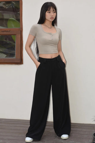 Zip Up Pocket Side Wide Leg Pants