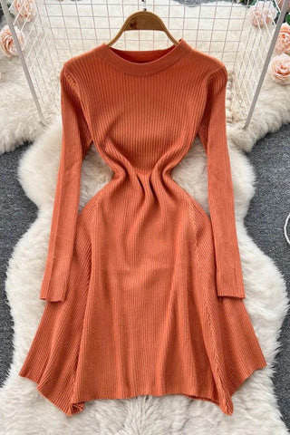 Irregular Hem Knitted Sweater Dress Elegant Party Dress