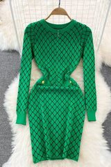 Elegant Geometric Knitted Sweater Dress Lady Wrap Hips Dress