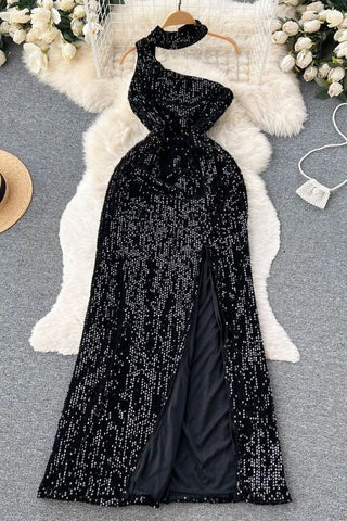 Elegant Shining High Split Long Dress Luxry Party Dress