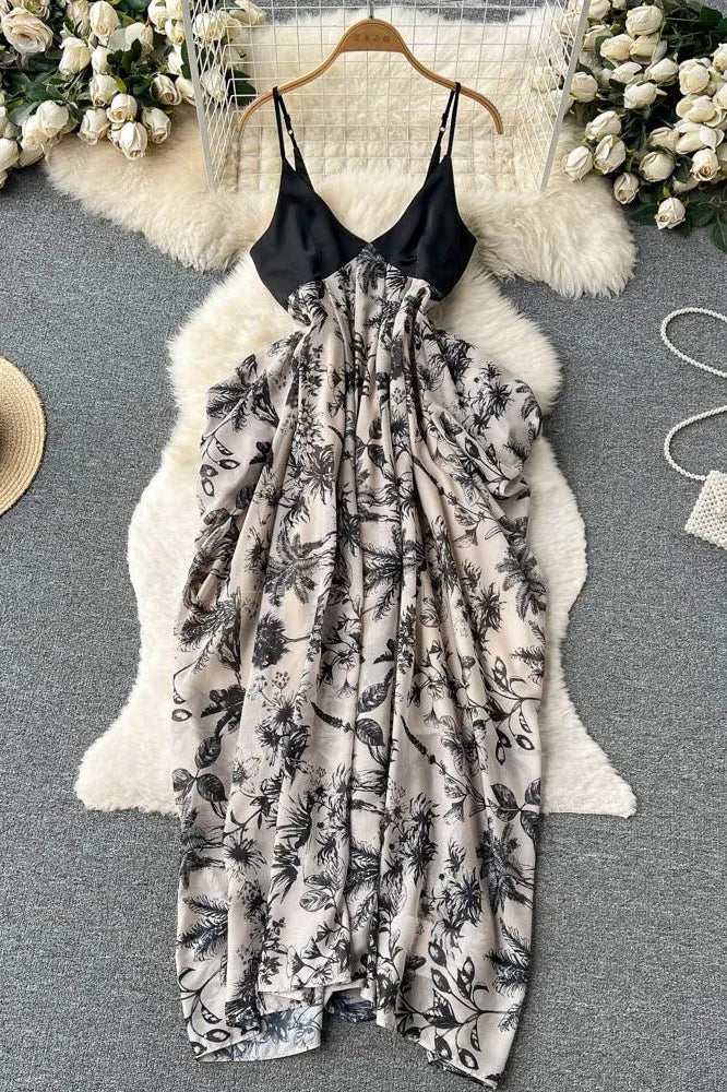 Robe longue décontractée ample à imprimé floral irrégulier, élégante, taille haute, tenue de soirée