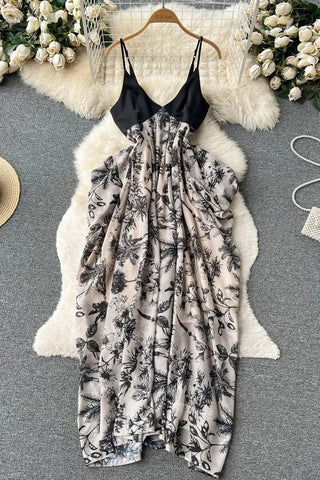 Robe longue décontractée ample à imprimé floral irrégulier, élégante, taille haute, tenue de soirée