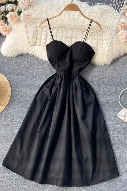 Sleeveless Strap Evening Party High Waist A-line Knee-length Dress