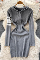 Casual Hooded Vestidos Lady Knitted Sweater Dress