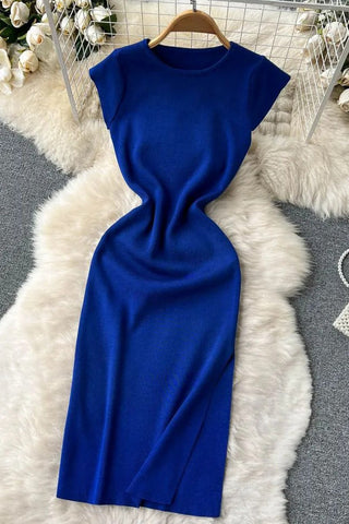 Lady Office Knitted Dress Brief Elegant Bodycon Split Dress