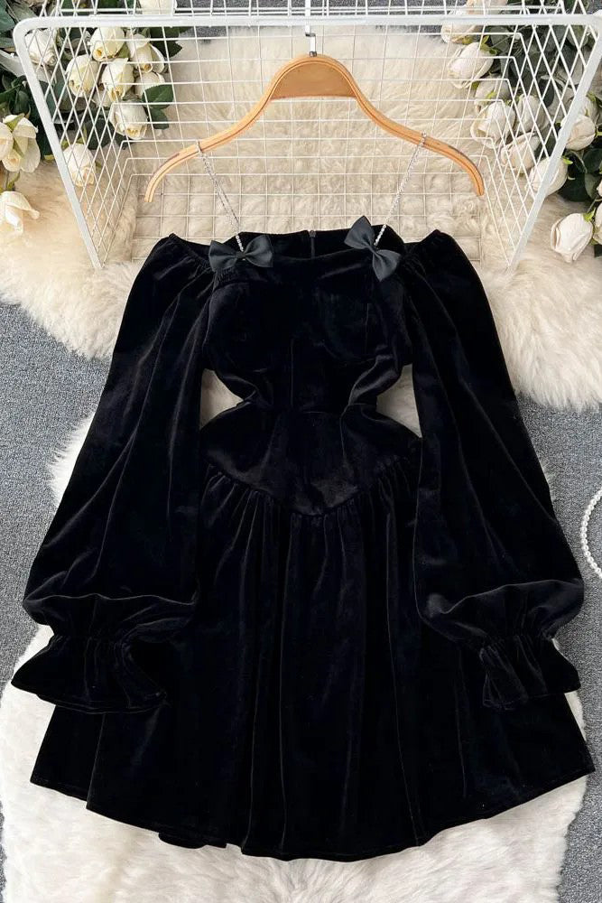 Short Dress Off Shoulders High Waist Puff Sleeve Gothic Dress