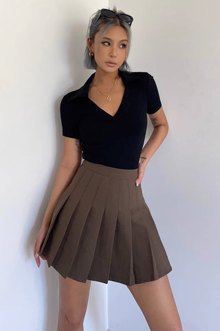 Solid A-Line Pleated Flared Hem Skirt