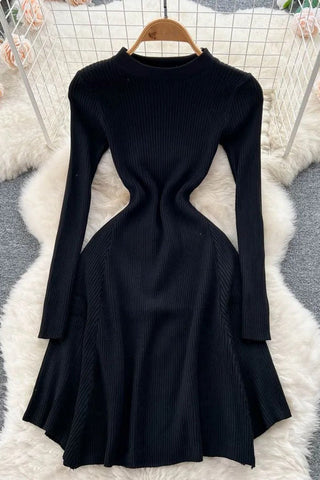 Irregular Hem Knitted Sweater Dress Elegant Party Dress