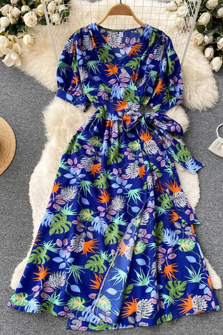 Robe portefeuille décontractée à col en V pour femme, imprimée, tenue de plage et de vacances