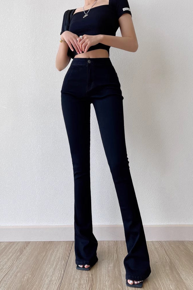 Pantalon slim taille haute en jean