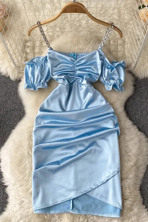 Lace-up Bandage Mini Dress Puff Sleeve Vestidos Dress