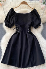 Gothic Bandage Mini Dress Puff Sleeve Dress