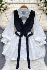 Set Short Blouse Dress + Asymmetrical Vests Female Suits Two Piece