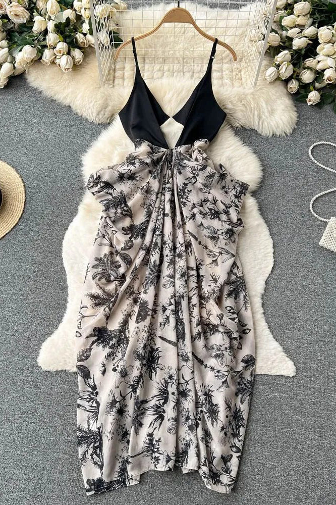 Robe longue décontractée ample à imprimé floral irrégulier, élégante, taille haute, tenue de soirée