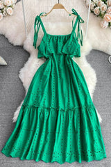 Bandage Straps Ruffled A-line Dress Vacation Party Dress