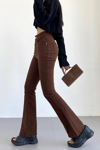 Pantalon en jean taille haute élastique à revers