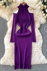 Off Shoulders Long Sleeve Bodycon Knitted Sweater Dress