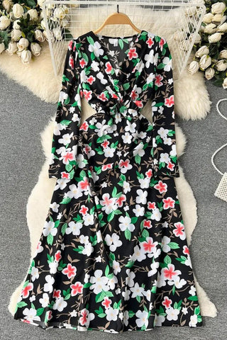 Print Long Dress Elegant High Waist A-line Party Vestidos Dress