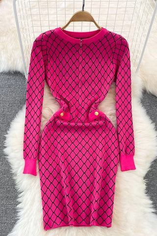 Elegant Geometric Knitted Sweater Dress Lady Wrap Hips Dress