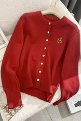 Cardigans Embroidery O-neck Long Sleeve Single-breasted Casual Knitted Lady Sweater Tops