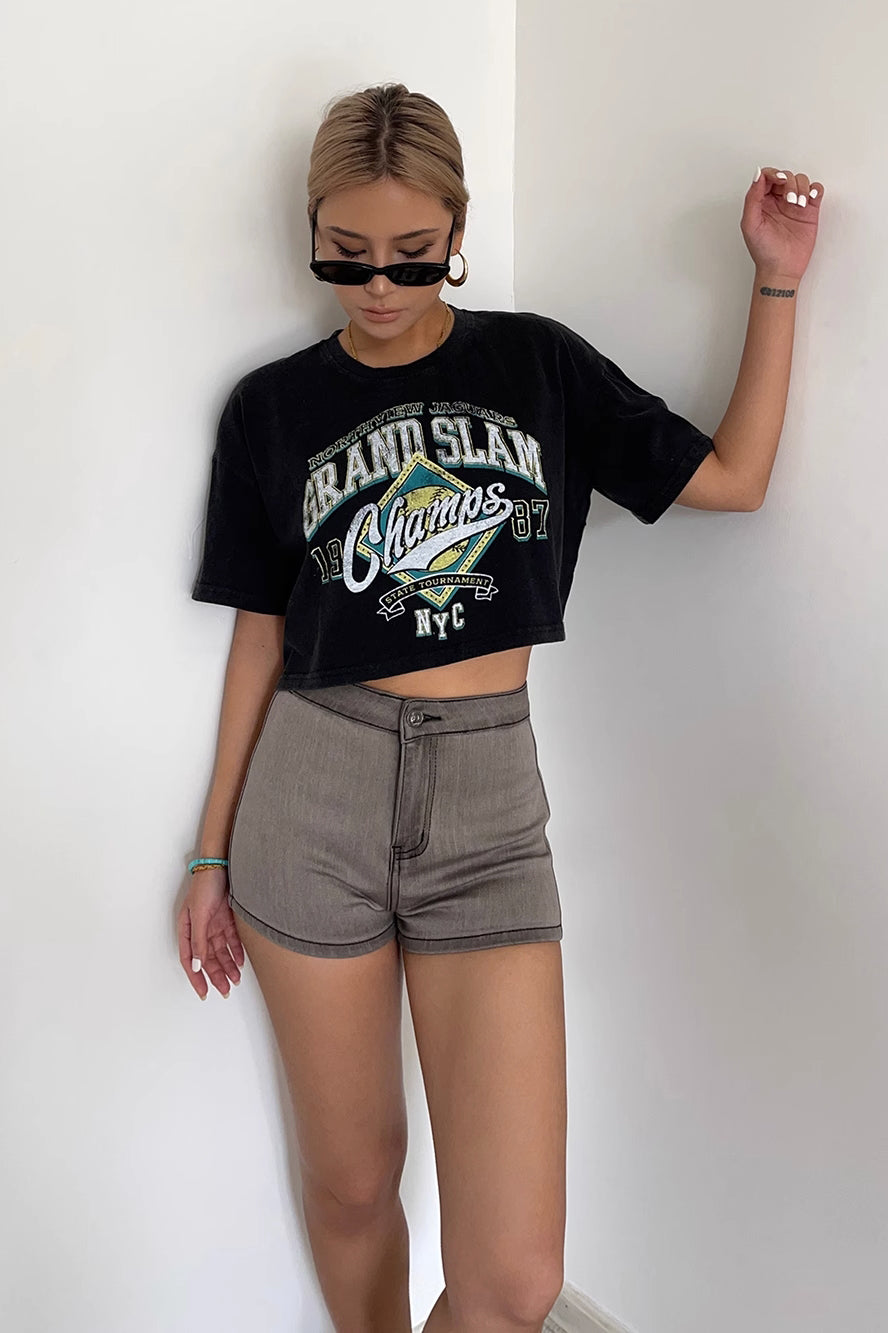 Round Neck Letter Print Crop Tops