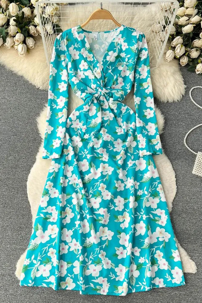 Print Long Dress Elegant High Waist A-line Party Vestidos Dress