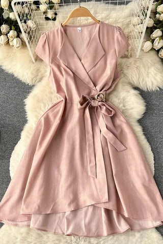 Elegant Turn-down Collar Asymmetrical A-line Wrap Dress Shirt Female Dress