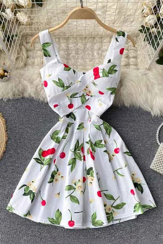 Robe courte de plage à imprimé floral et pois avec bretelles rembourrées sur la poitrine