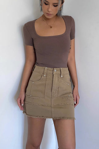 Retro Raw Trim Slant Pocket Skirt