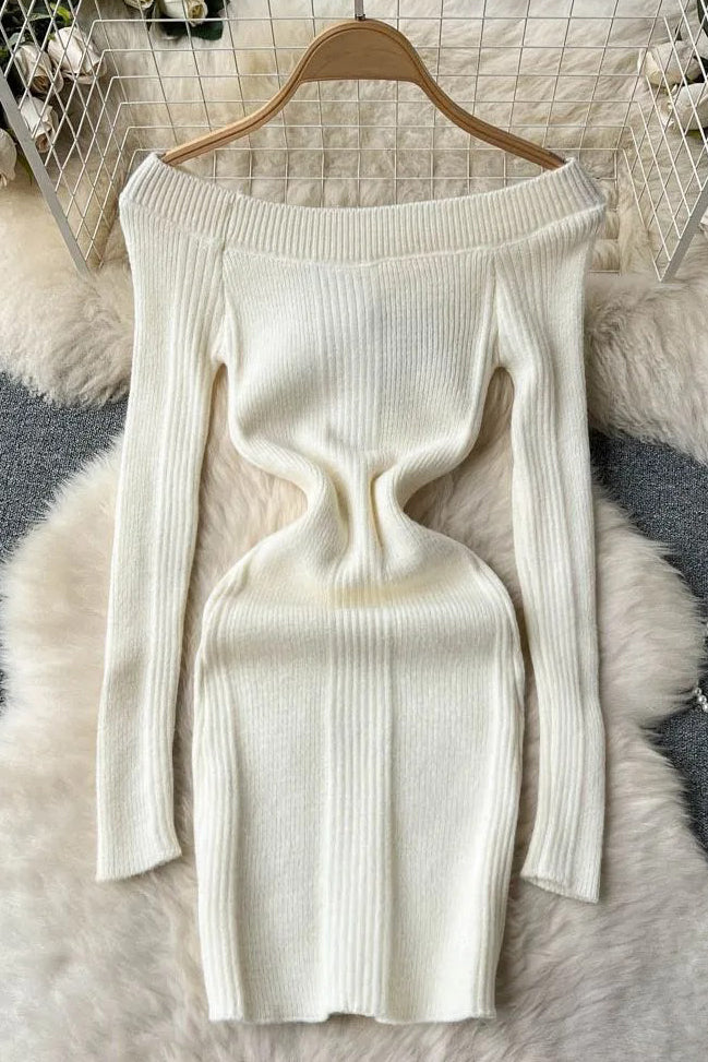 Bow Mini Dress Off Shoulders High Waist Knitted Bodycon Dress