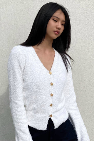 Buttoned Front Ribbed Knit Sweater