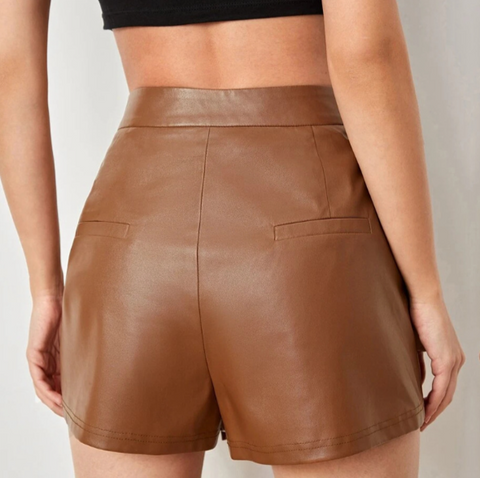 Tyra Faux Leather Wrap Skort - Camel